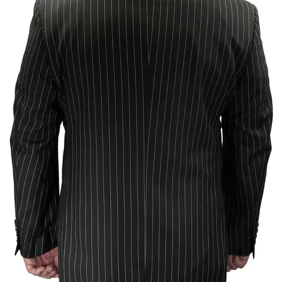 2-Piece Men's Double Breasted Pinstripe Suit-Black - Picture 4 of 5